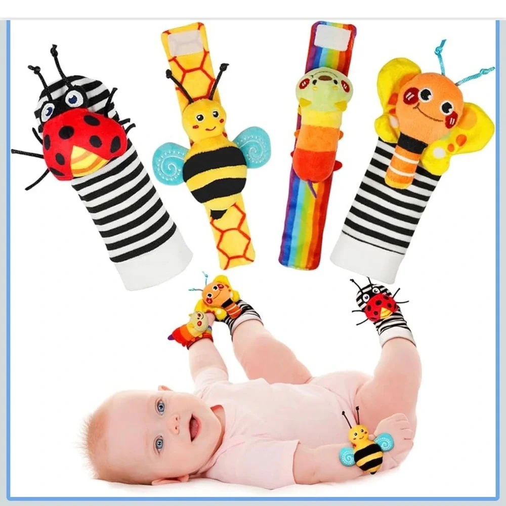 Infant‎ Baby Wrist Rattle Foot Finder Socks Toy Set Ladybug Bee Caterpillar